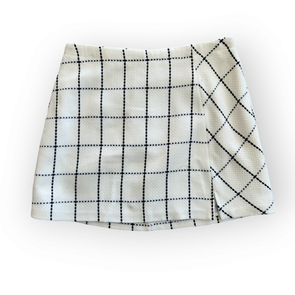 Y2K Cato White Black Tweed Plaid Mini Skirt 8 - Picture 1 of 8